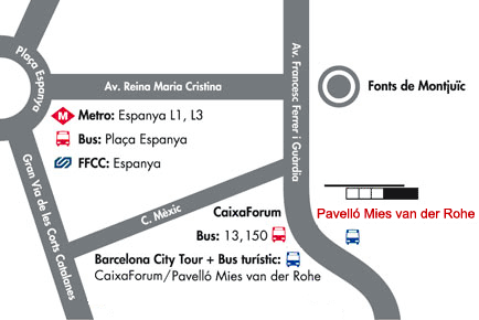 plano_acceso El Pabellon Mies van der Rohe Barcelona